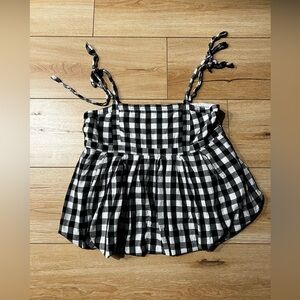 Black and White Gingham Checkered Tie Strap Top
